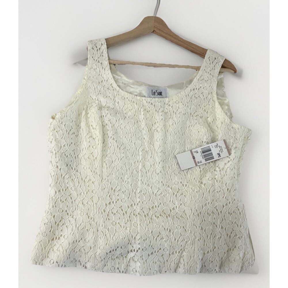 Le Suit Ivory Lace Sleeveless Lined Blouse Scoop Neck Floral Size 12 NWT